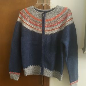 Gap zip up fairisle cardigan, blue , L, like new